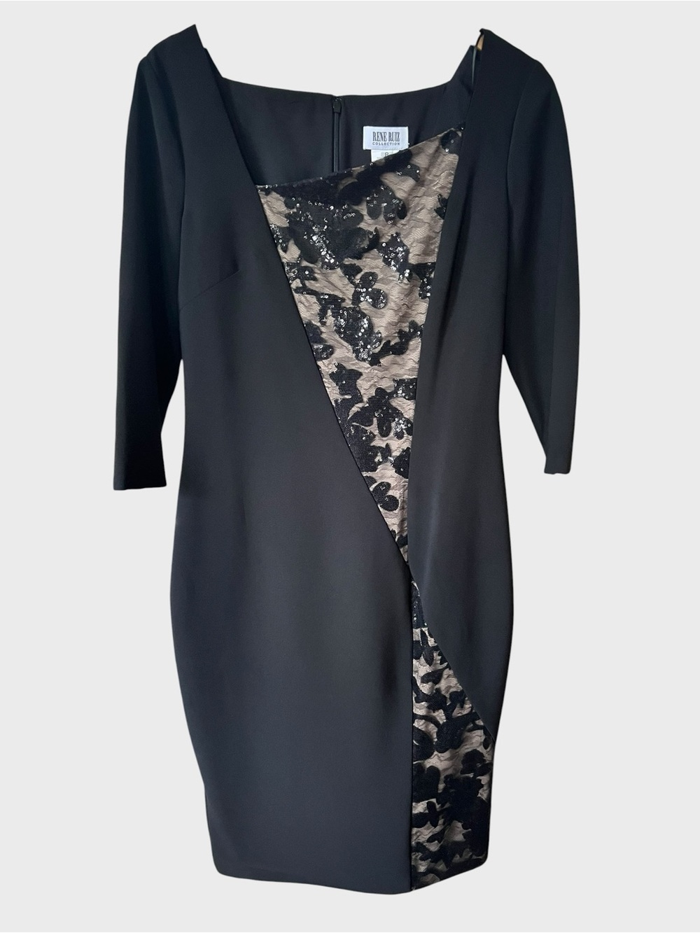 Rene Ruiz collection Black Lace-Inset Midi Dress